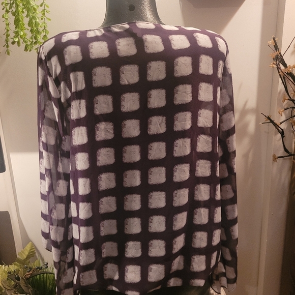 Alfani Sheer Plum Blouse with White  Square Pattern L - Picture 5 of 5
